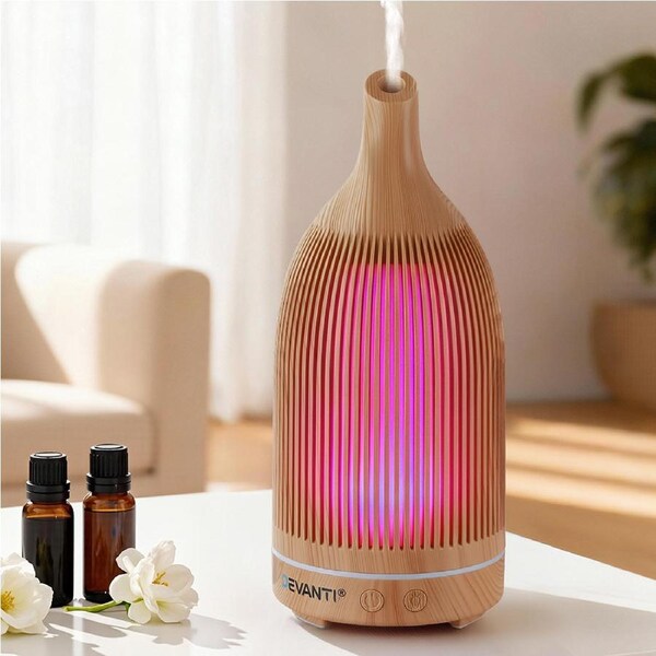 Devanti Ultrasonic Aroma Diffuser Aromatherapy 200ml LED Lights Light wood grain