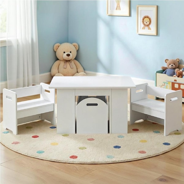 Keezi 3PCS Kids Table and Chairs Set Storage Toys Play Activity Desk