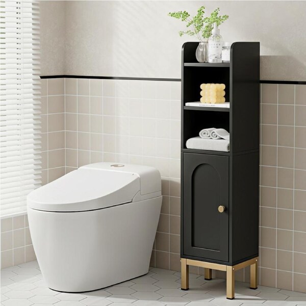 84cm Artiss Bathroom Storage Cabinet Toilet Adjustable Black