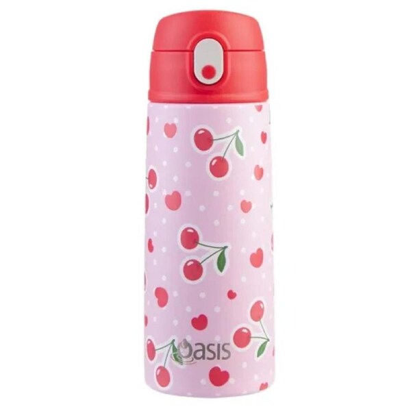 Oasis Double Wall Insulated Sipper Straw Kid's Drink Bottle - 550ml Cherry Crush