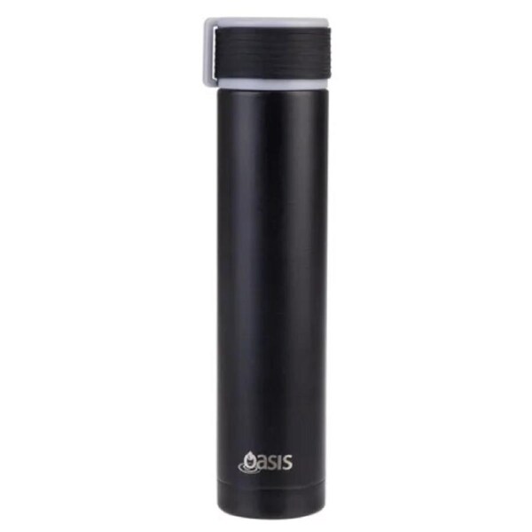 Oasis Double Wall Insulated Powdercoat Skinny Mini Drink Bottle - 250ml Black