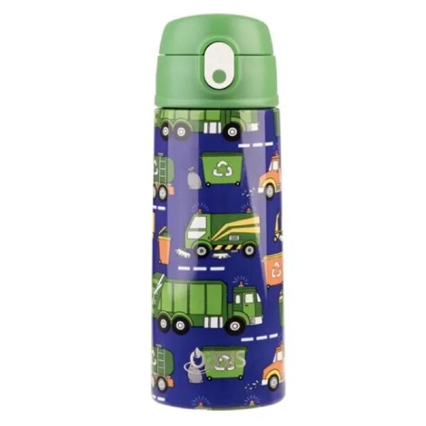 Oasis Double Wall Insulated Sipper Straw Kid's Drink Bottle - 550ml Garbage Trucks
