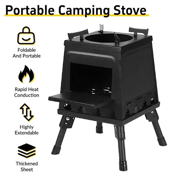 Wood Burning Camping Stove Portable Cast Iron Camping Stove Height Adjustable