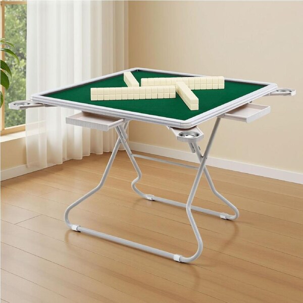 Folding Mahjong Table Game Table for Home with 4 Drawers and Cup Holders Green
