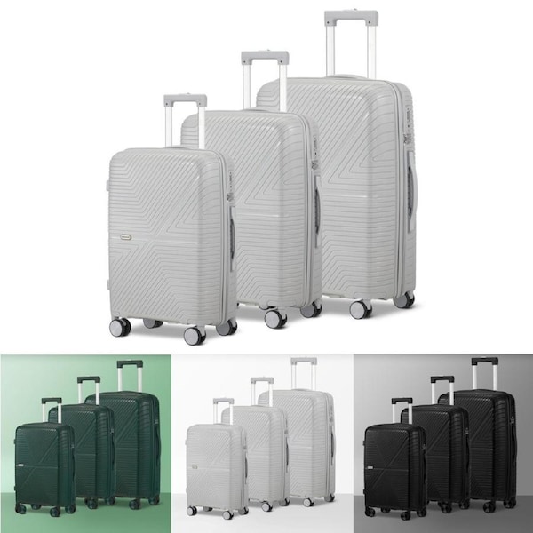 Mazam 3PCS Luggage Suitcase Trolley Set Travel PP Case TSA Lock Storage 3PCS 20"+24"+28" / Black