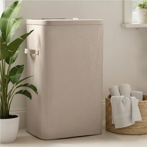 Sherwood Voyager Laundry Hamper 60L Faux Linen 42x32x67cm Natural