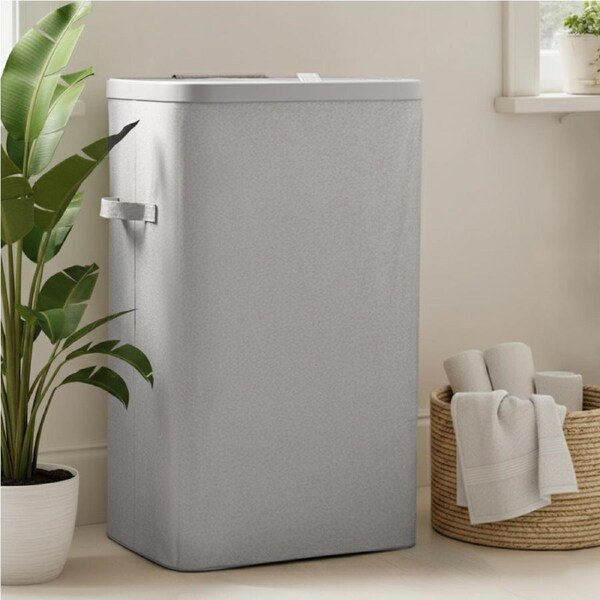 Sherwood Voyager Laundry Hamper 60L Faux Linen 42x32x67cm Grey