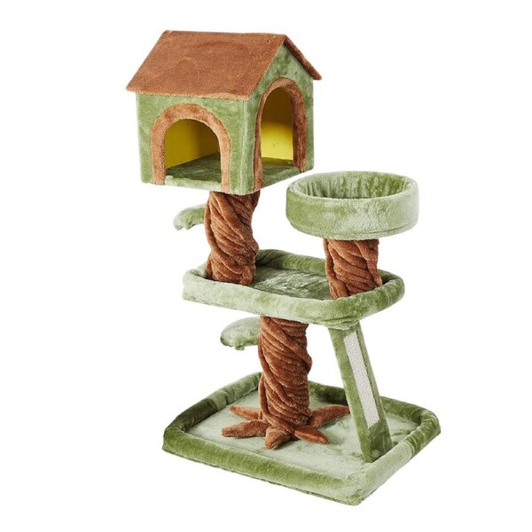 Wooden Cat Tree with Condo Cat Scratching Post All in One Non Slip for Cats Play