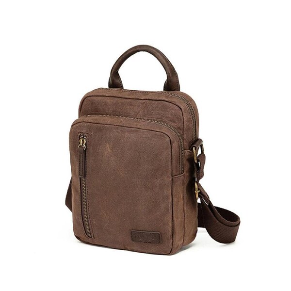 Tosca Waxed Canvas Cross Body Bag/Pouch - Adjustable Strap 20x10x26cm - Stylish Brown
