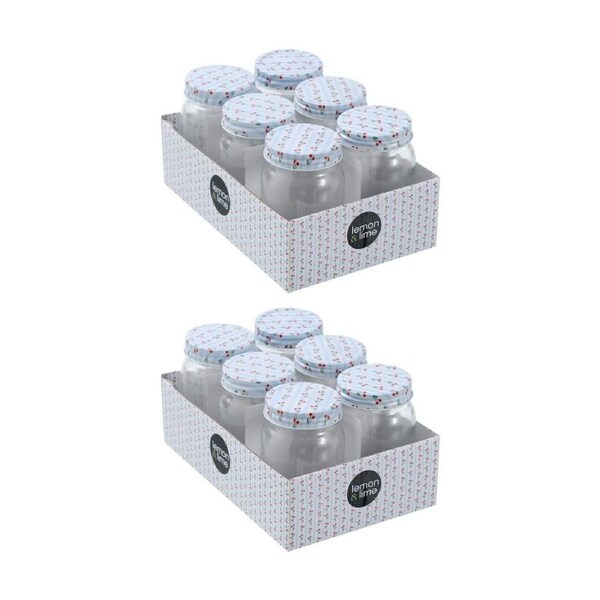 2x 6pc Lemon and Lime Roma Cherry Stripe Deco Conserve Jar 500ml Food Safe
