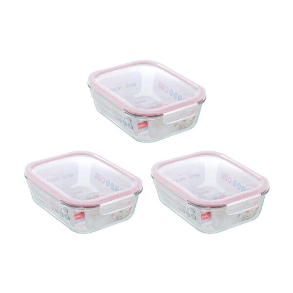 3PK Lemon and Lime Yorkshire Glass Rectangle Clip Seal Container 2.3L Food Safe