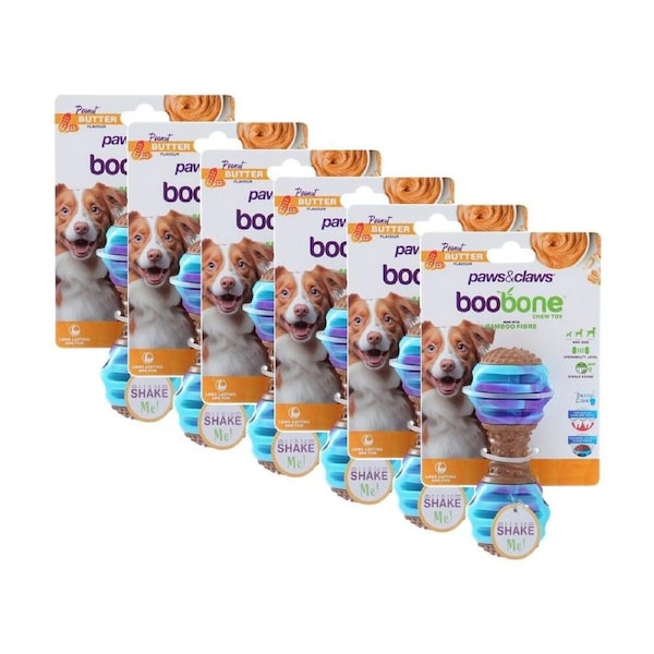 6PK Paws and Claws Boobone TPR Giggle Dumbell Chicken & Peanut Butter Assorted