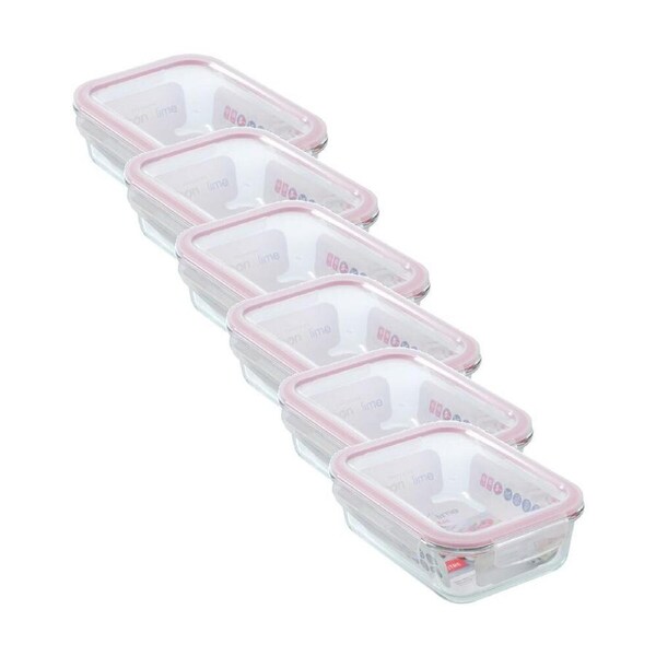 6PK Lemon and Lime Yorkshire Glass Rectangle Clip Seal Container 1.5L Food Safe