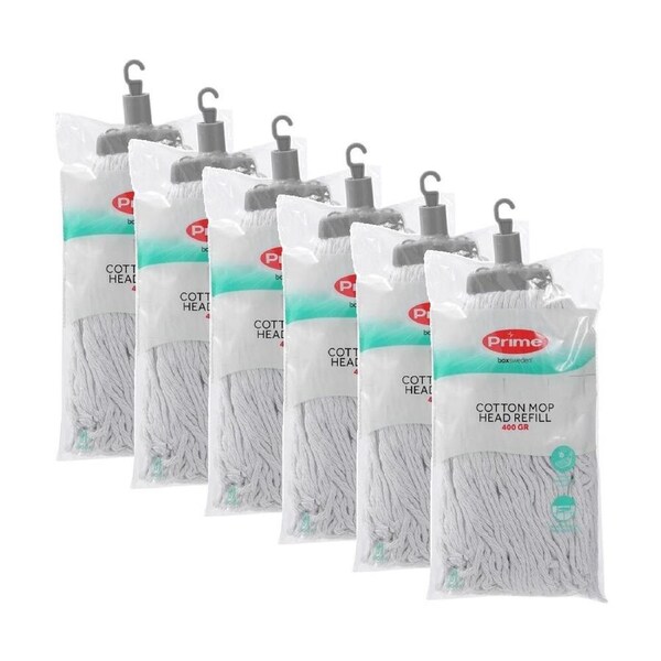 6PK Boxsweden Prime Cotton Mop Refill 400GR Head for Cleaning Assorted