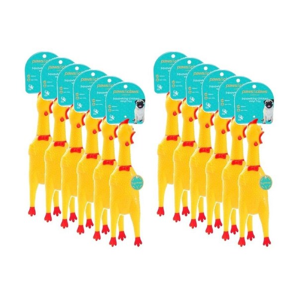 12PK Paws and Claws Squawking Vinyl Chicken 28cm Engaging Interactive Play
