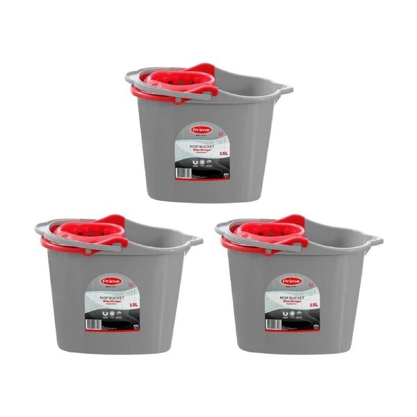 3PK Boxsweden Prime Mop Bucket with Wringer 15L 39x28x30cm Durable for Cleaning