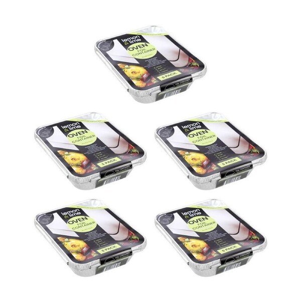 5x 5pc Lemon and Lime Foil Tray With Lid 32x26x6.5cm Kitchenware