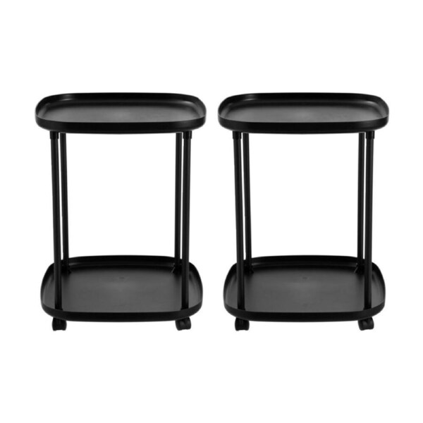 2PK Boxsweden Luno 2 Tier Side Table With Wheels 39x39x50cm Durable Assorted