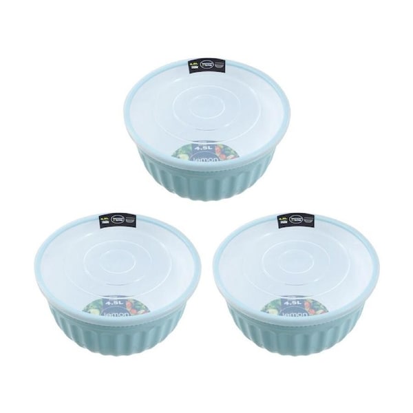 3PK Lemon and Lime Salad Bowl Lidded 4.5L Food Safe Kitchenware Assorted