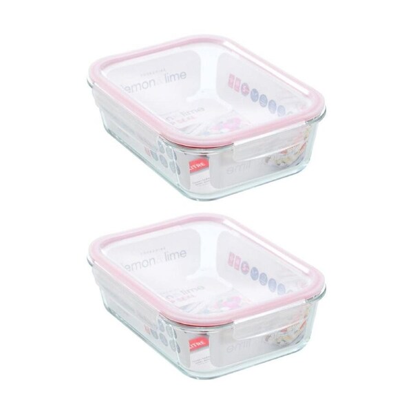2PK Lemon and Lime Yorkshire Glass Rectangle Clip Seal Container 2.7L Food Safe