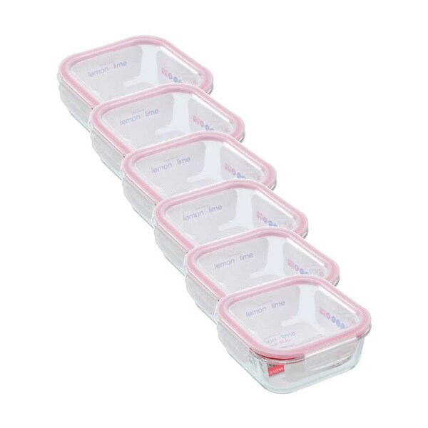 6PK Lemon and Lime Yorkshire Glass Square Clip Seal Container 1.2L Food Safe