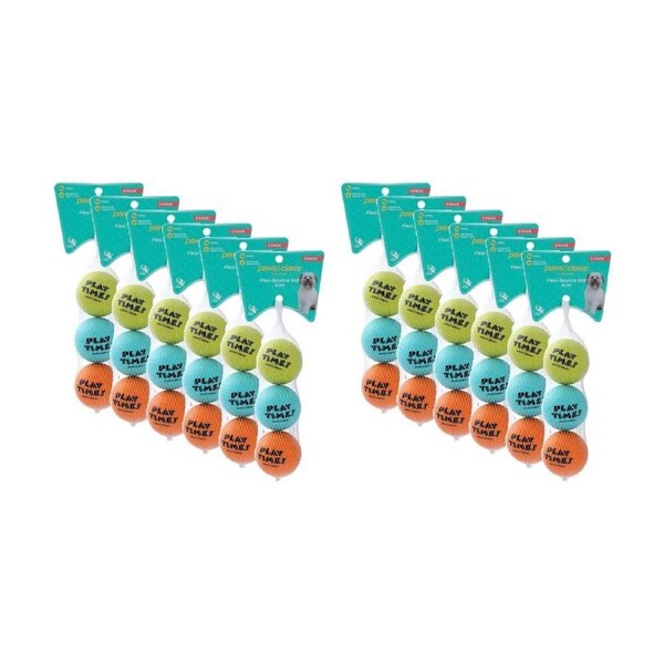 12x 3pc Paws and Claws Flexi-Bounce Ball 6cm Rubber Made Lightweight