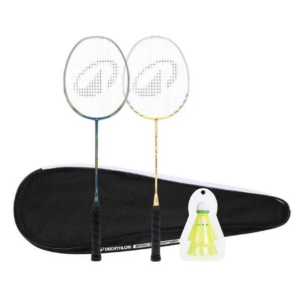 Kuikma Adult Badminton Racket Br 190 Set Partner Green Beige