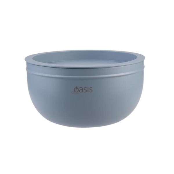 Oasis Stainless Steel Double Wall Salad Bowl w/ Lid Hazy Blue 2.8L