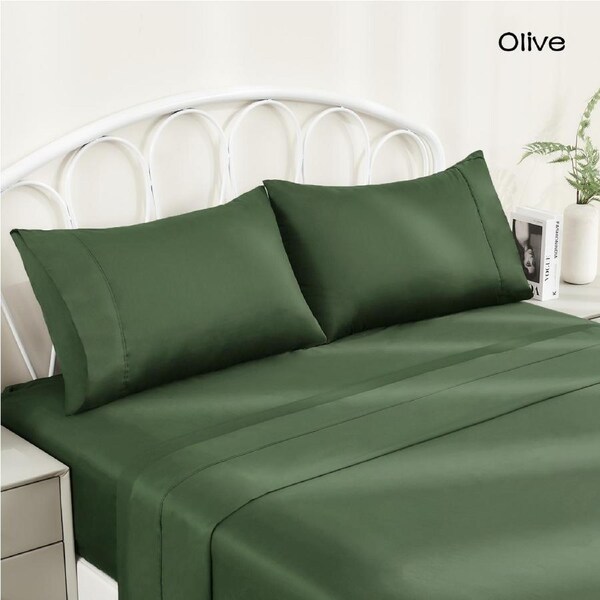 LINENOVA 100% Cotton Sheet Set Deep Fitted Flat Pillowcases Ultra Soft,Comfort,Anti-allergic Double / Olive