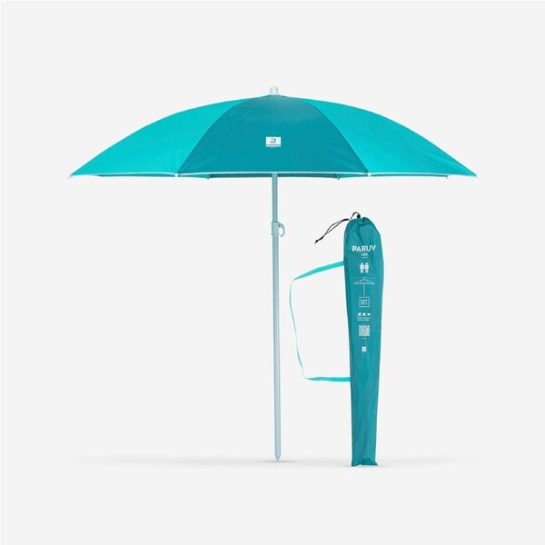 Decathlon Paruv 160 Beach Parasol Upf 50+ 2 Seats Blue Green