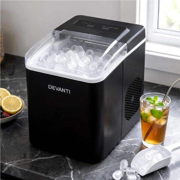 Devanti Ice Maker 12kg Portable Bullet Ice Countertop Machine w/Self Cleaning Black