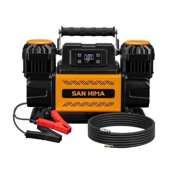 San Hima 12V Dual Cylinders Air Compressor 350L/min 150PSI Digital Portable