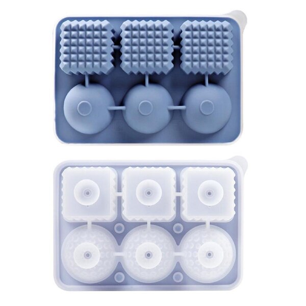 Catzon Creative Ice Cube Tray 2 Shapes Silicone with Lid for Whiskey Cocktails-Blue