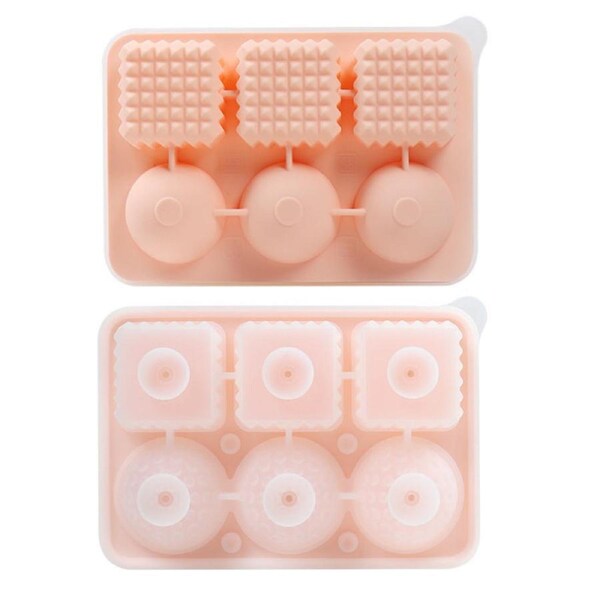 Catzon Creative Ice Cube Tray 2 Shapes Silicone with Lid for Whiskey Cocktails-Pink