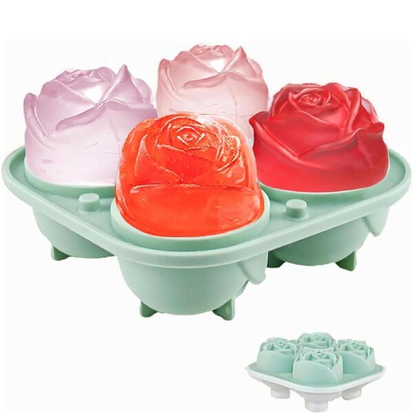Catzon 3D Rose Ice Molds Silicone Fun Shapes for Cocktails Juice Whiskey-Green
