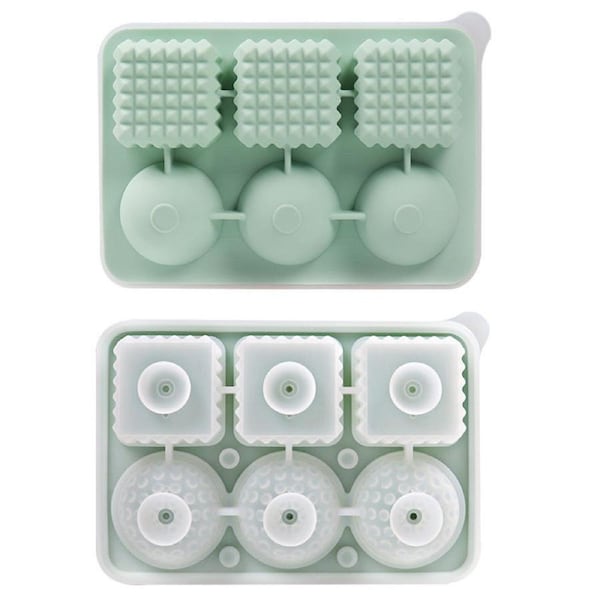 Catzon Creative Ice Cube Tray 2 Shapes Silicone with Lid for Whiskey Cocktails-Green