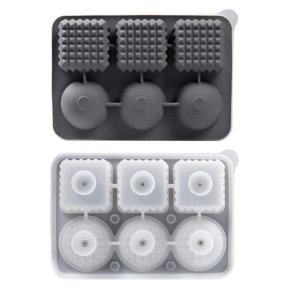 Catzon Creative Ice Cube Tray 2 Shapes Silicone with Lid for Whiskey Cocktails-Grey