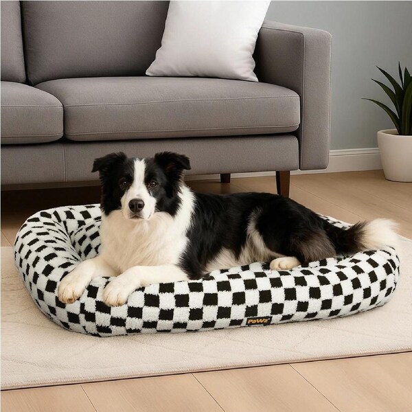 Pawz Dog Bed Calming Pet Checkered Plush Bed Soft Washable Bed Non-Slip XL Size