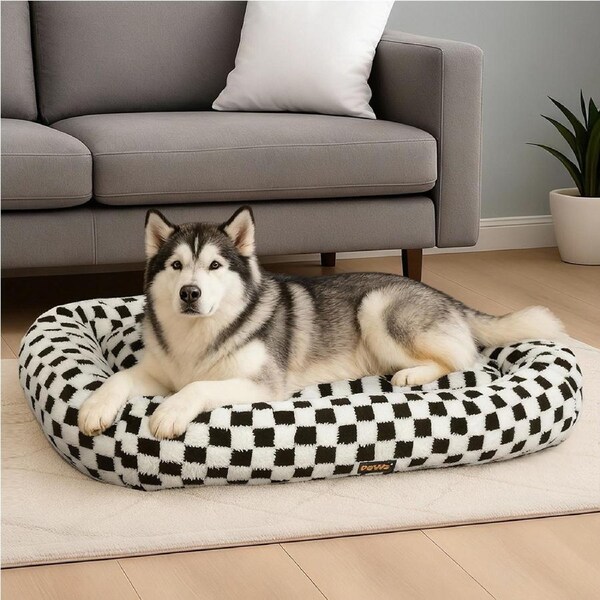 Pawz Dog Bed Calming Pet Checkered Plush Bed Soft Washable Bed Non-Slip XXXL