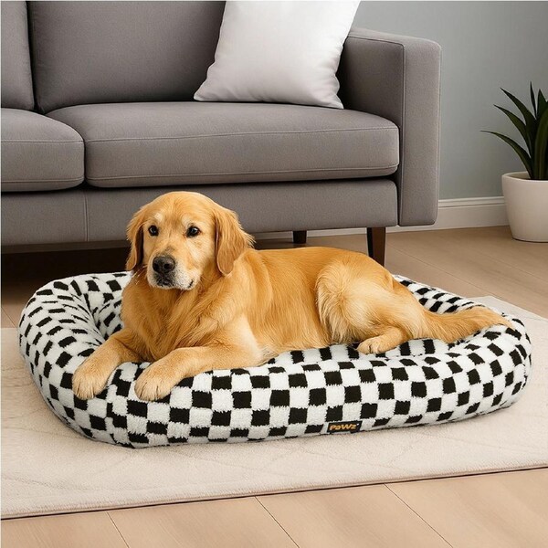 Pawz Dog Bed Calming Pet Checkered Plush Bed Soft Washable Bed Non-Slip XXL Size