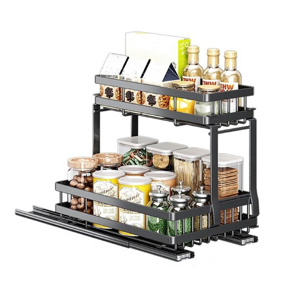 Kitchen Pull-Out Type Storage Rack with Silent Rails for Utensils Organizing Use