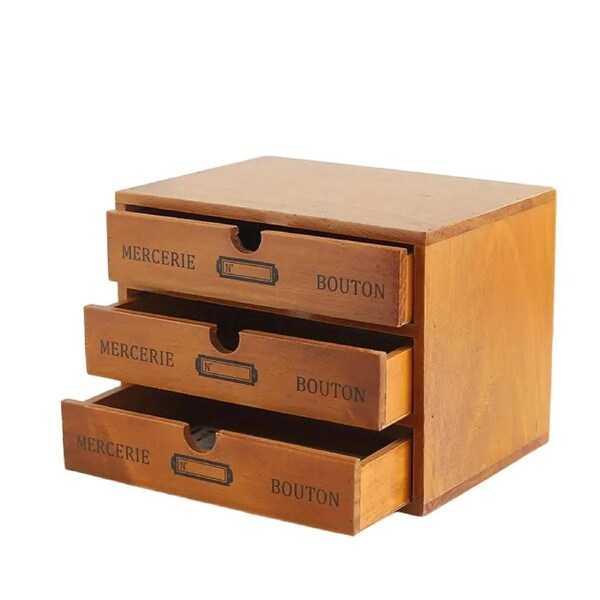Timeless Elegance: 3-Layer Vintage Wooden Desktop Organizer