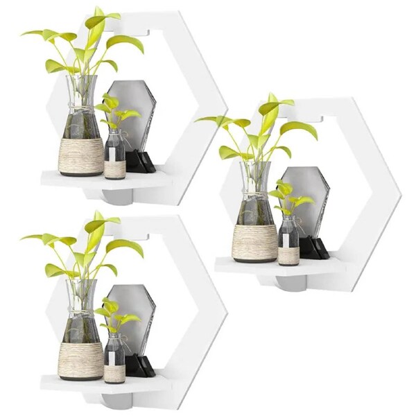 Hexagonal Harmony: Set of 3 Punch-Free Wall Shelve