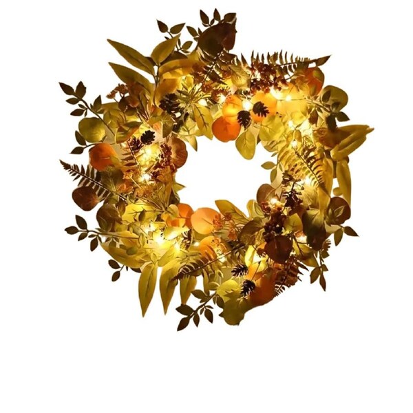 Autumn Glow: LED Light Wreath with Artificial Foliage