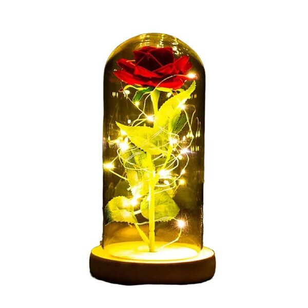 Eternal Rose LED Light Foil Flower in Glass Cover(Red)