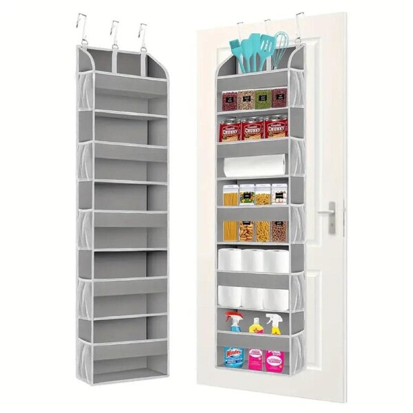 5-Shelf Over-the-Door Organizer with 10 Large Pockets - Light Gray