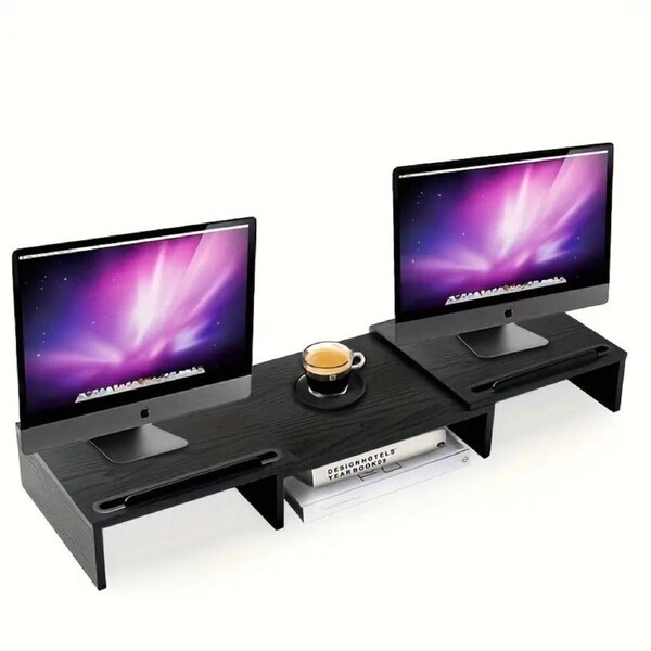 Adjustable Dual Monitor Stand Riser - Extra Long Office Desktop Organizer for 2 Monitors (Up to 48.2")