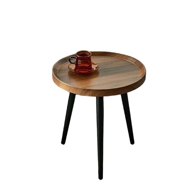 Contemporary Nordic Style Wood Round Coffee Table - Walnut Color