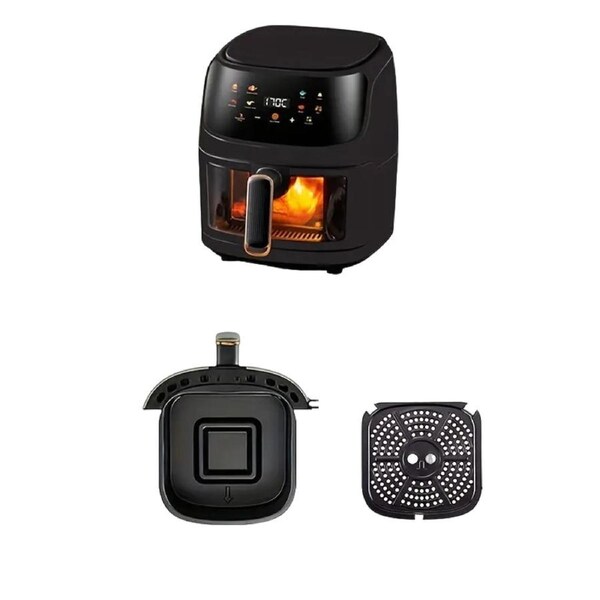 6L Large Capacity Visual Air Fryer with Color Touch Screen - Gray-Black