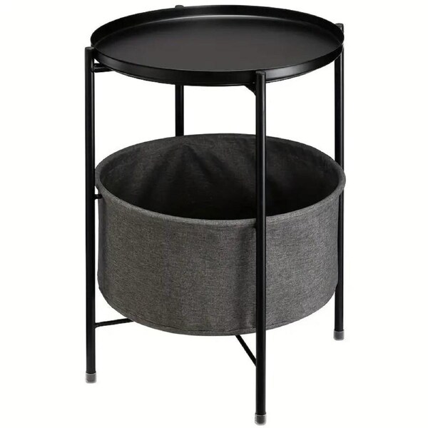 Double Layer Black Metal Tea Table in Black Color